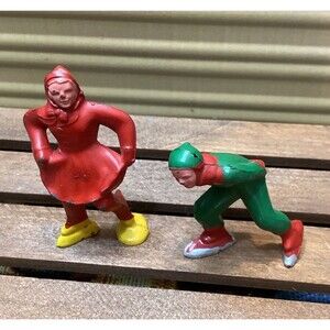 Antique Barclay Man & Woman Ice Skater Lead Toy Figures Christmas Village